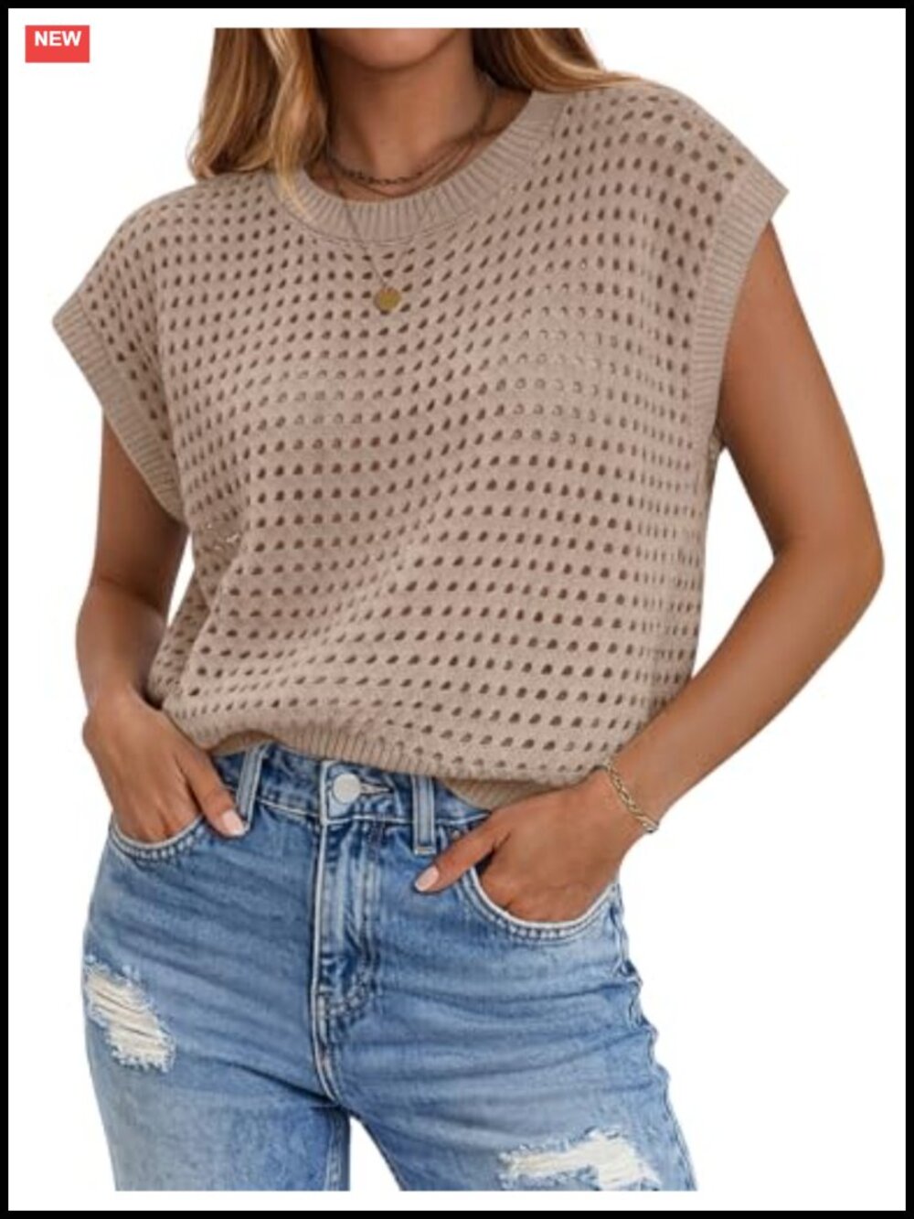 Women's Crochet Cap Sleeve Hollow Pullover Sweater Vest